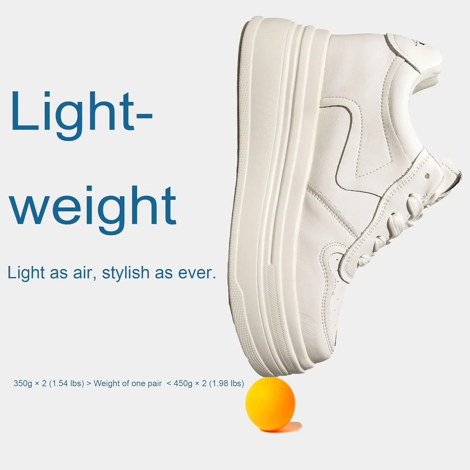 Platform Sneakers for Women - Chunky White Leather Microfiber Shoes with 5.5cm Heel & 2cm Platform Shoes, Cushioning Comfortable Footwear for Walking, Casual Women's Fashion Sneakers