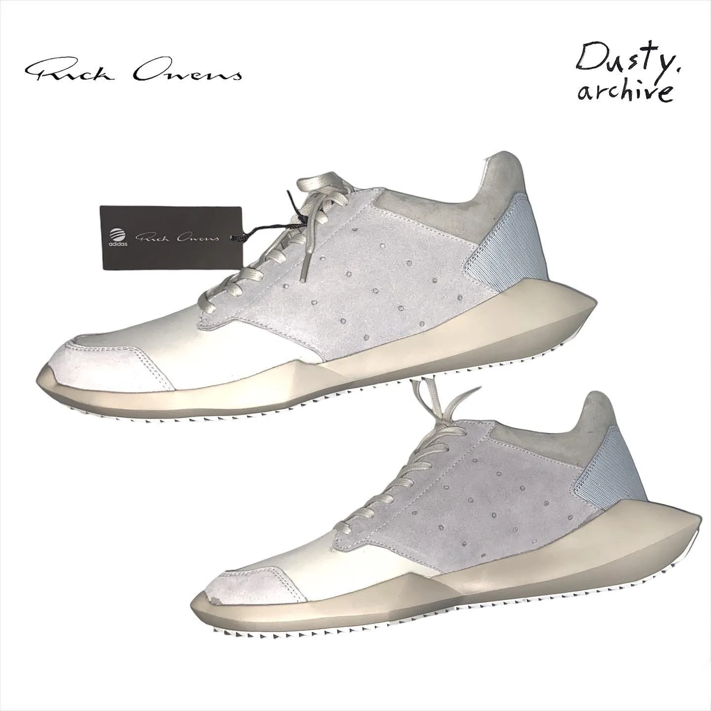 Rick owens x adidas white chalk tech runner sneakers 44.5