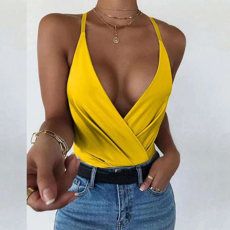 Wenkouban Bodycon Tee Shirt Summer Sexy V-Neck Sleeveless Tank Tops For Women Solid Color Clubwear Spaghetti Strap Plus Size