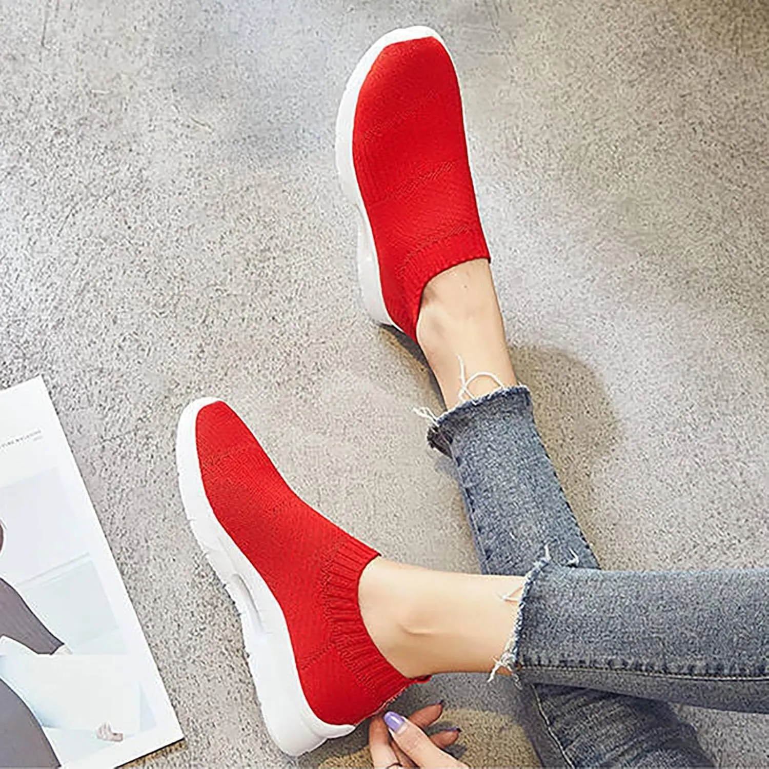 Womens Slip On Walking Shoes Non Slip Running Shoes Running Shoes for Women Arch Support Ladies Shoes Casual White Sneakers Brown Tennis Shoe Cross Trainer Shoe